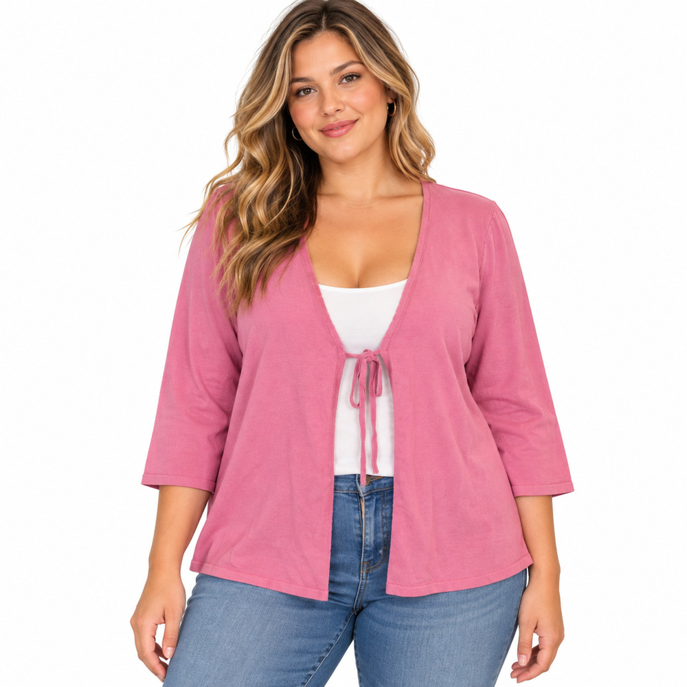 New York & Company Pink Y2K Tie Front Cardigan Sweater Silk Blend Vintage sz XL
